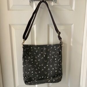 Maika Canvas Crossbody Bag Charcoal Gray Polka Dot Adjustable Strap EUC Travel